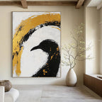 Black Bird Gold Arc Art - Symbolic Minimalist Abstract Painting GAB0438