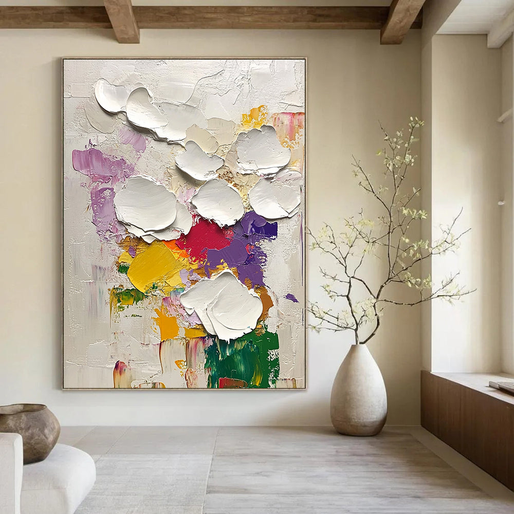 Textured White Flower Abstract Painting for Charming Florist Shops GAB0829