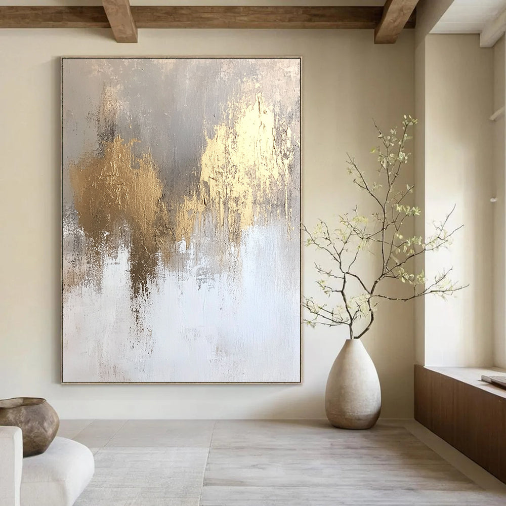Gold Patch Abstract Painting for Minimalist - Inspired Dining Rooms GAB0996