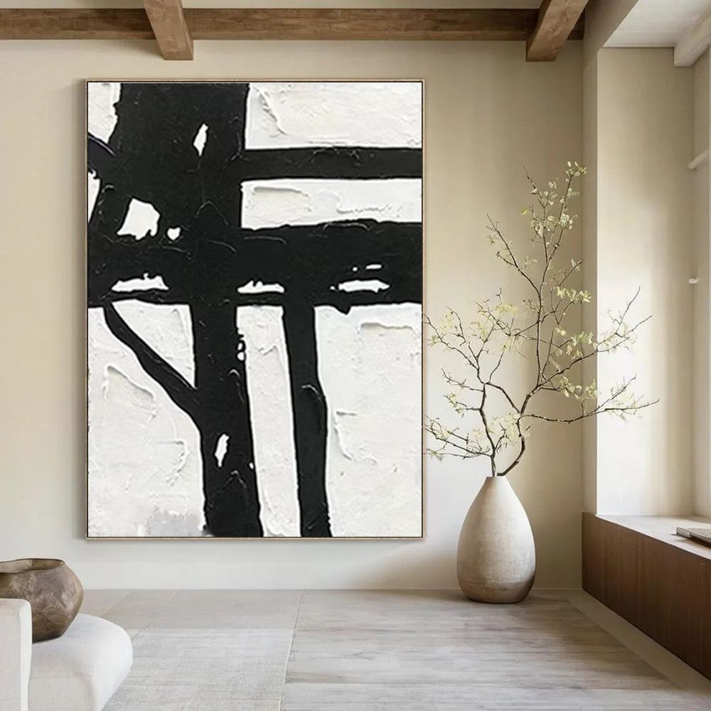 Bold Black - White Abstract Painting for Edgy Urban Interiors HENG148