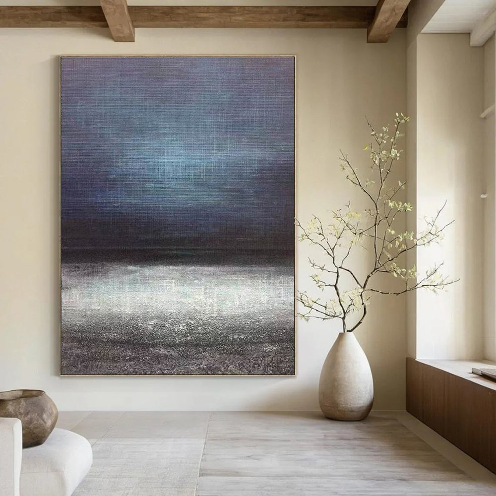 Moody Dark - Light Abstract Horizon Painting for Dramatic Spaces HENG259
