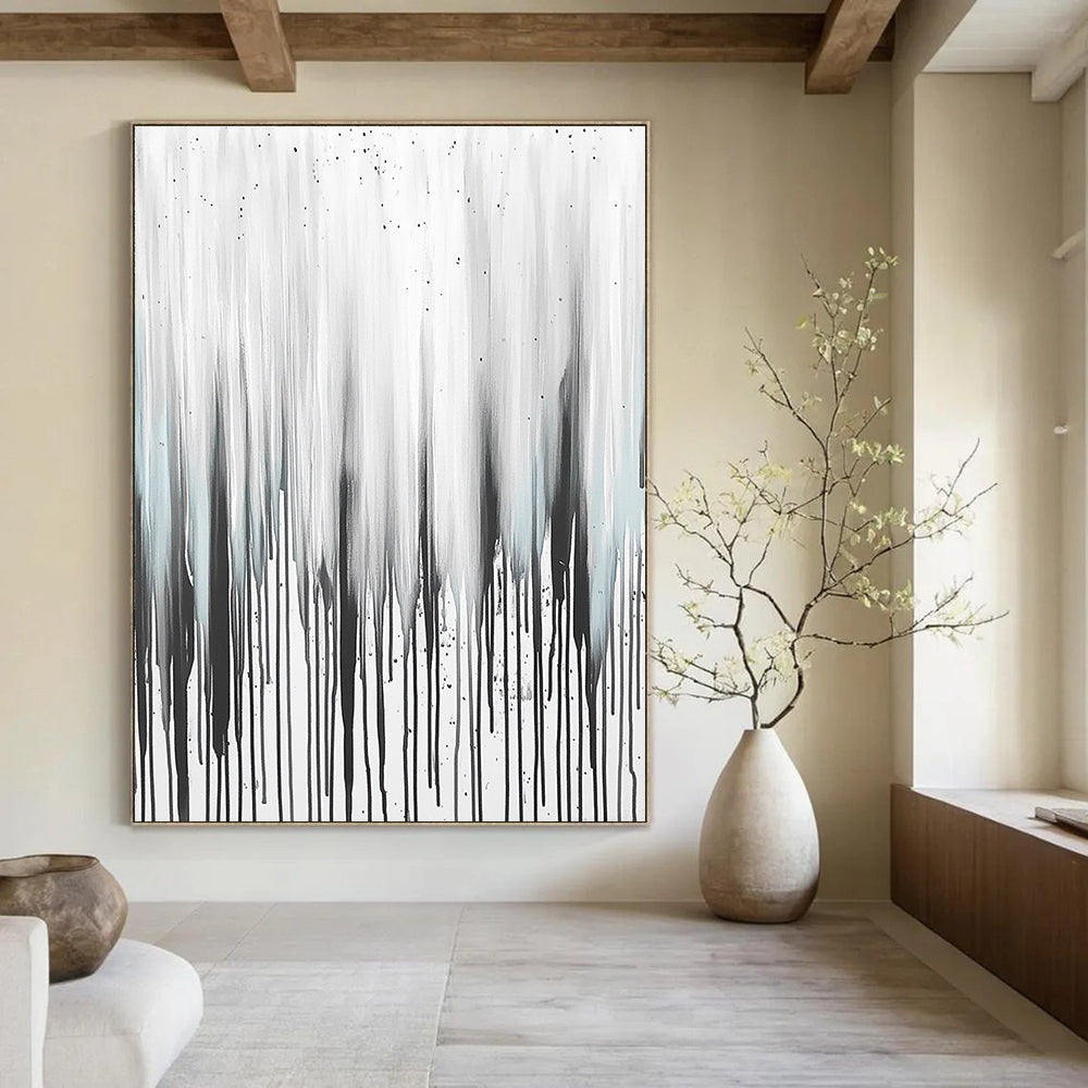 Gray and Black Dripping Paint Abstract Painting for Industrial - Chic Bars GAB0819