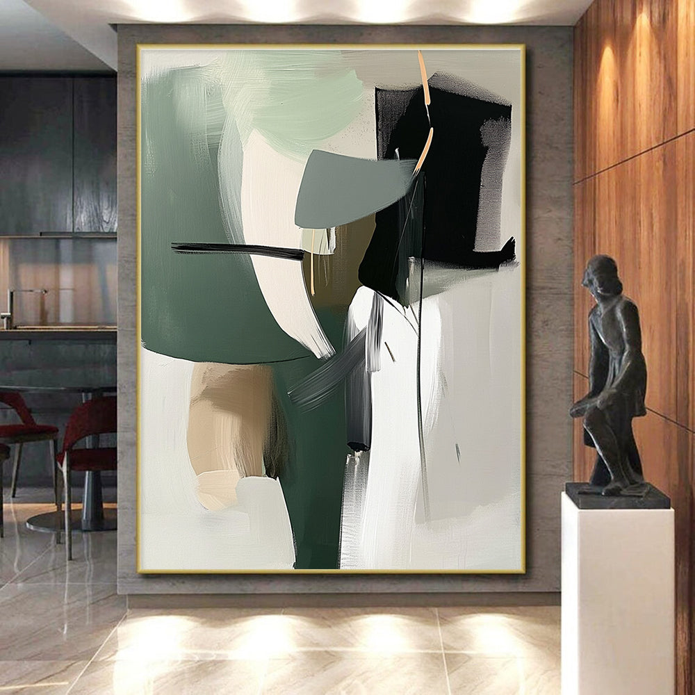 Minimalist Green and Gray Abstract Painting with Clean Lines WINK812