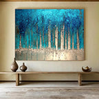 Sparkling Forest Abstract Painting with Enchanting, Textured Trees ABS504