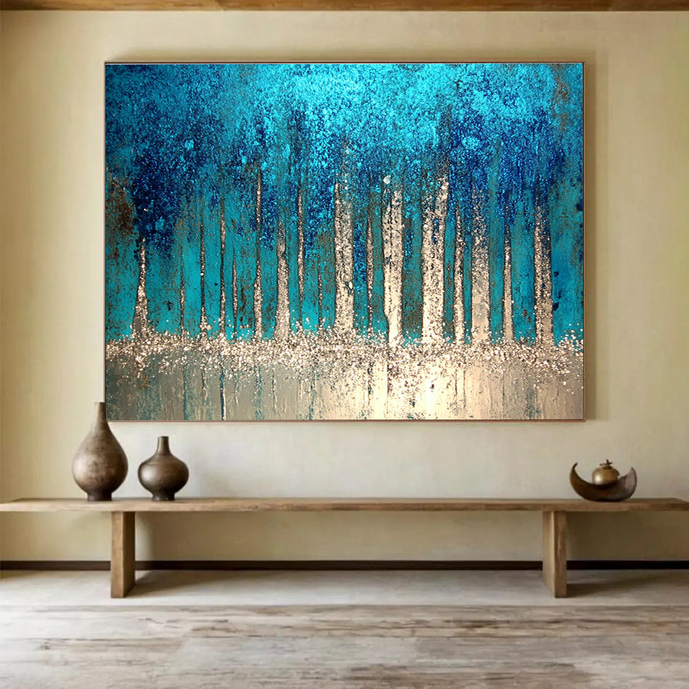 Sparkling Forest Abstract Painting with Enchanting, Textured Trees ABS504