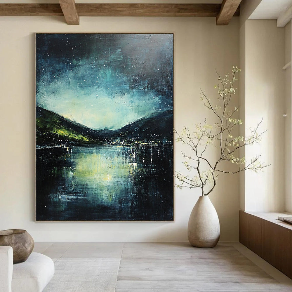 Starry Night Lake Abstract Painting for Nature Lovers GAB0710