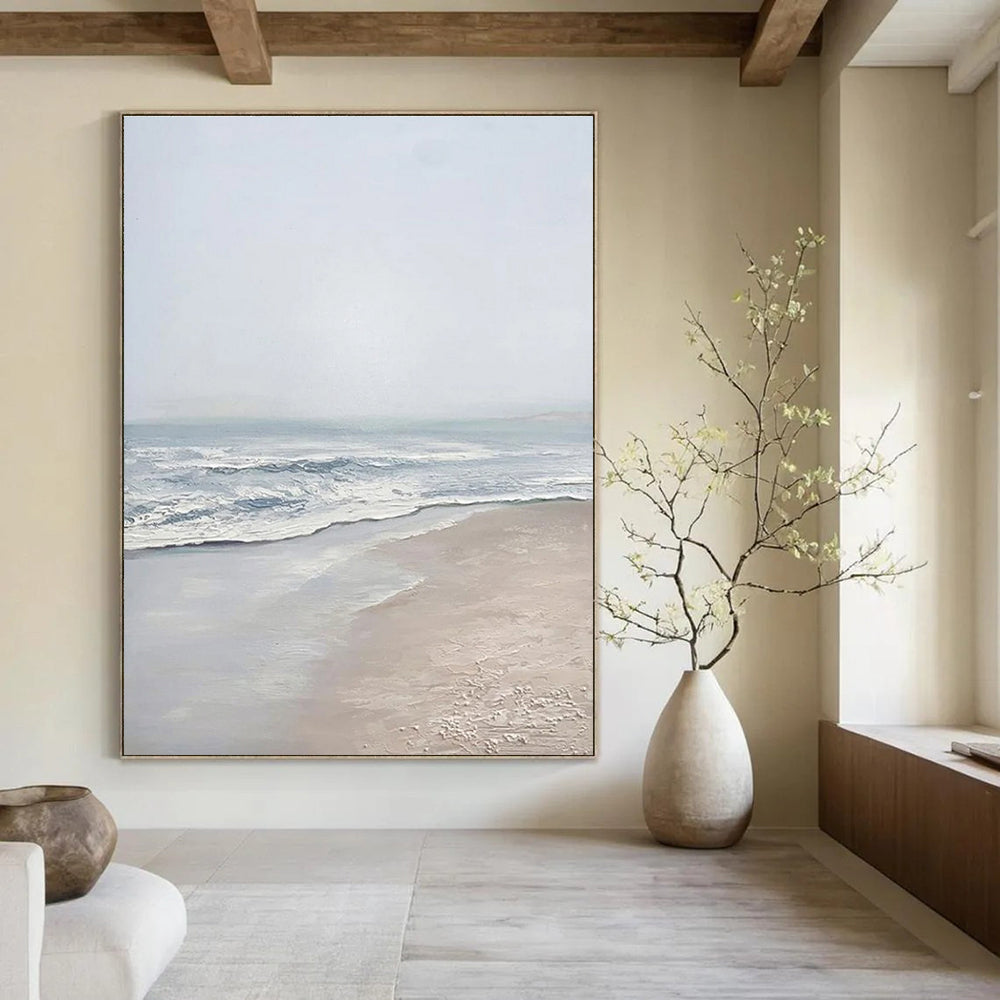 Serene Beach Scene Abstract Painting for Coastal - Themed Spaces HENG310