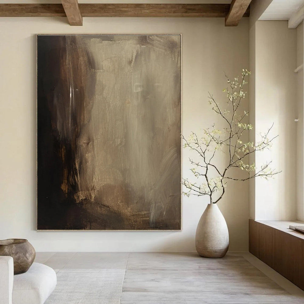 Dark Earth - Toned Abstract Painting for Industrial - Style Lounges HENG511