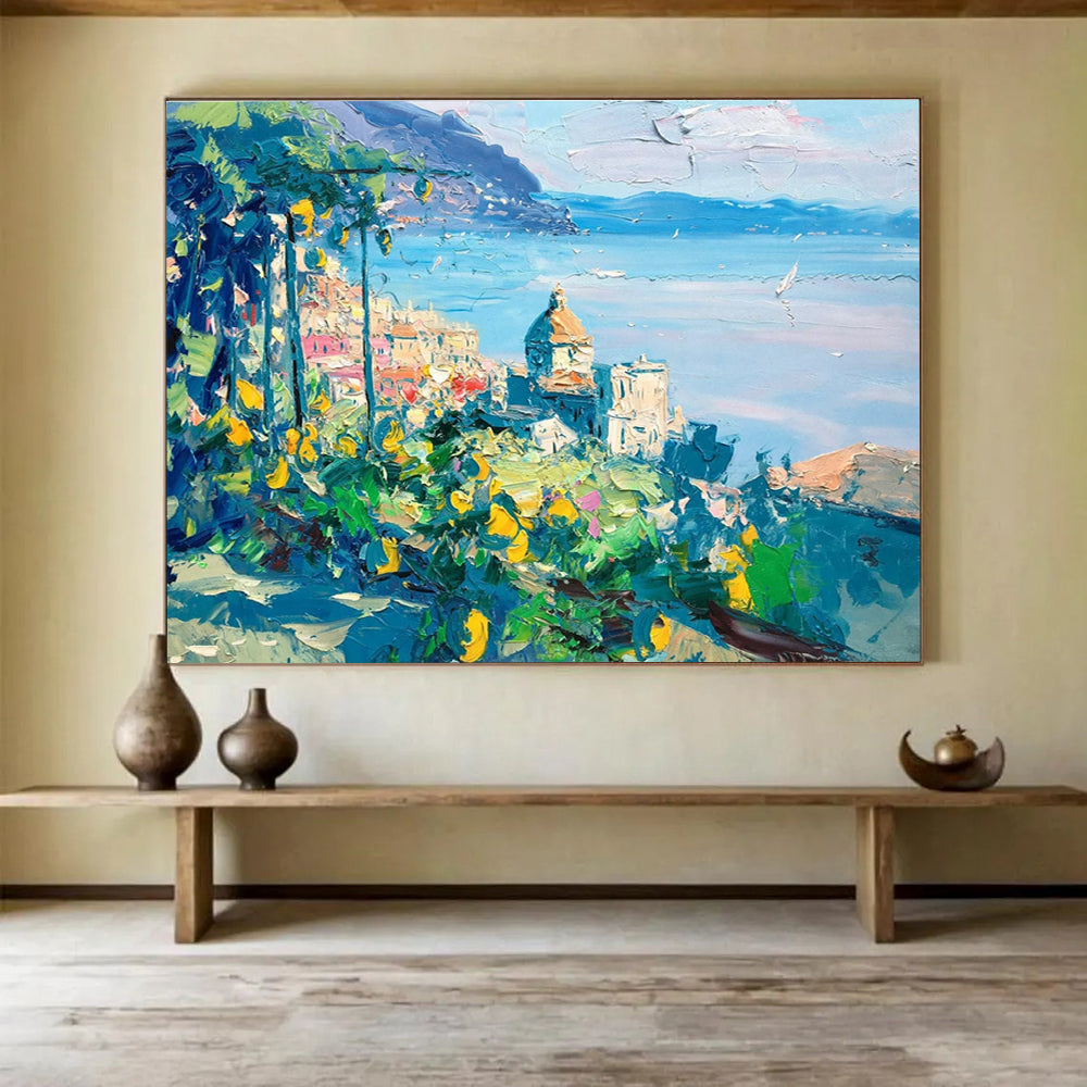 Coastal Town Lemon Abstract Painting for Italian Restaurant Dining Areas YHT445