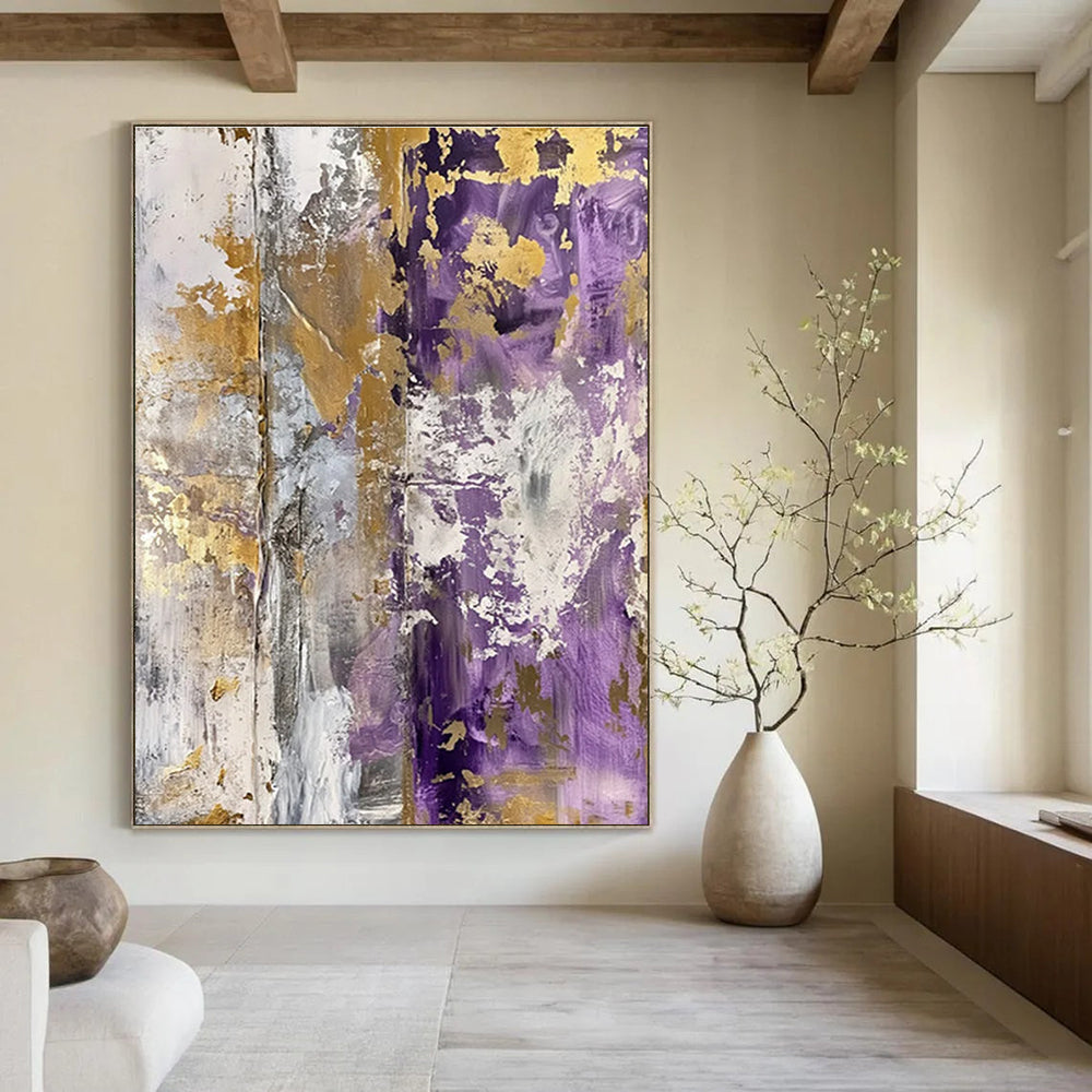 Purple - Gold - Gray Abstract Painting for Upscale Event Venues HENG134