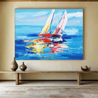 Colorful Sailboat Abstract Painting for Coastal Home Dining Rooms YHT268