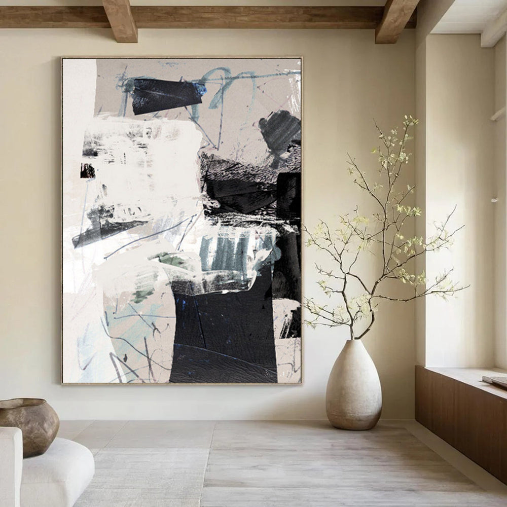 Mixed Media Black - White Abstract Painting for Industrial - Chic Lofts HENG194