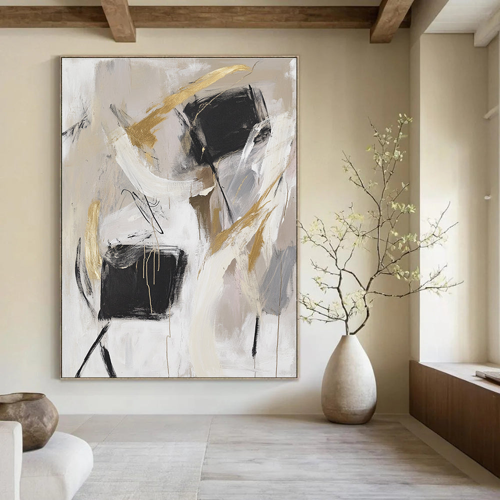 Black and Gold Abstract Painting for Luxury - Minimalist Home Offices GAB0915