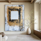Gold - Framed Square Abstract Painting for Luxurious Living Rooms GAB0850