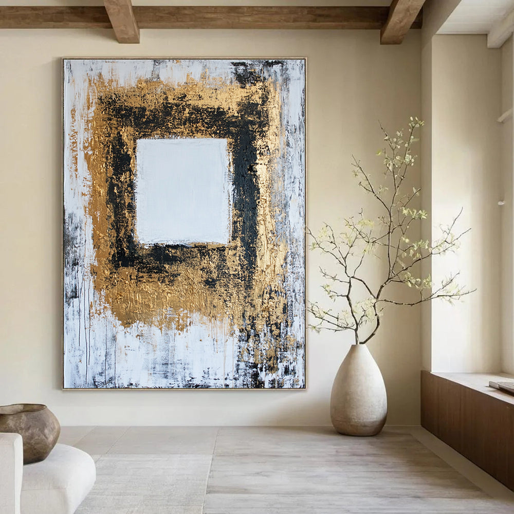 Gold - Framed Square Abstract Painting for Luxurious Living Rooms GAB0850