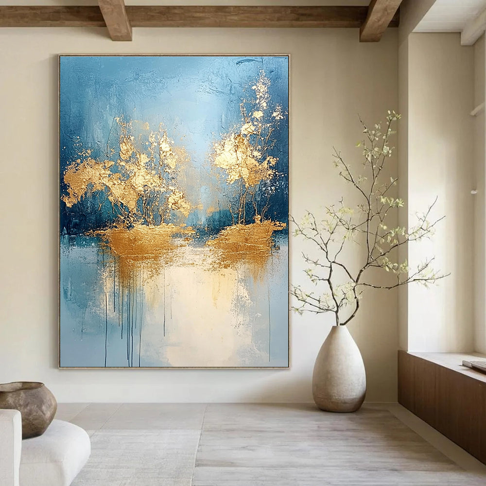 Gold and Blue Landscape Abstract Painting for Luxury - Themed Spa Retreats GAB0936