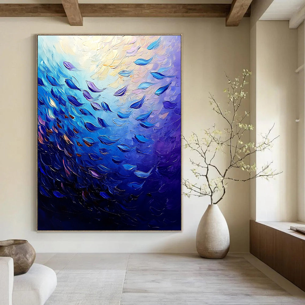 Blue Fish School Abstract Painting for Nautical - Themed Bars GAB1285
