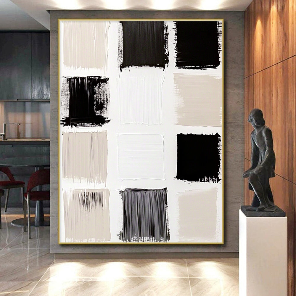 Beige and Black Blocks Abstract Painting with Subtle Contrast WINK112