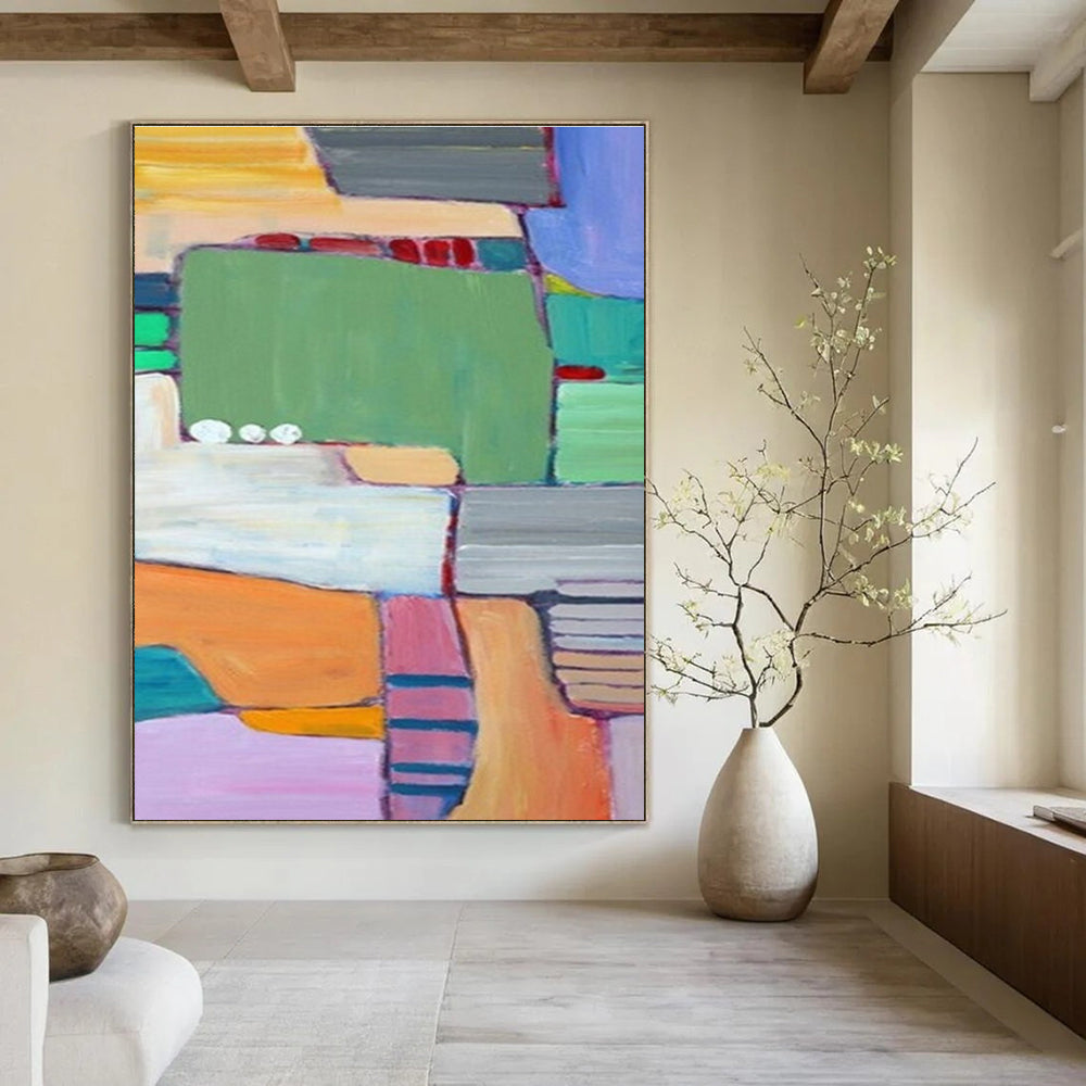 Playful Geometric Color Blocks Abstract Painting for Modern Interiors HENG262