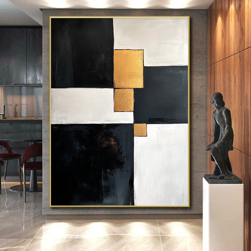 Black White Gold Abstract Painting with Geometric Luxury WINK667
