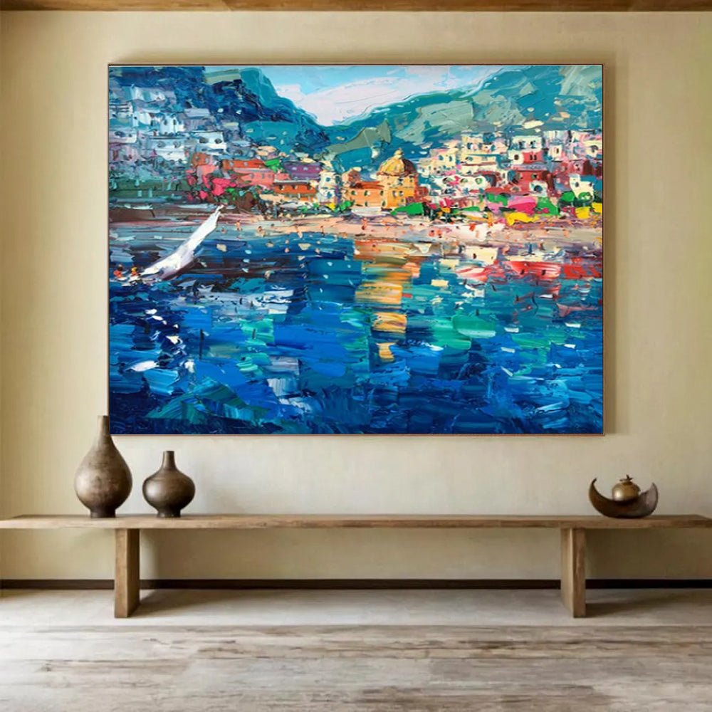 Sailboat Coastal Abstract Painting for Nautical - Themed Bars YHT443