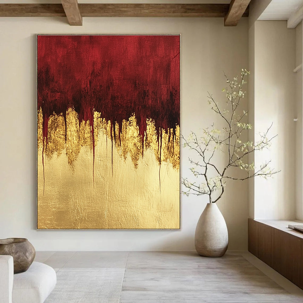 Opulent Red - Gold Drip Abstract Painting: Fluid Luxury for Glam Settings GAB0955