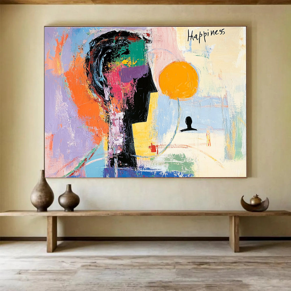 Abstract “Happiness” Figure Painting with Expressive, Colorful Emotions ABS517
