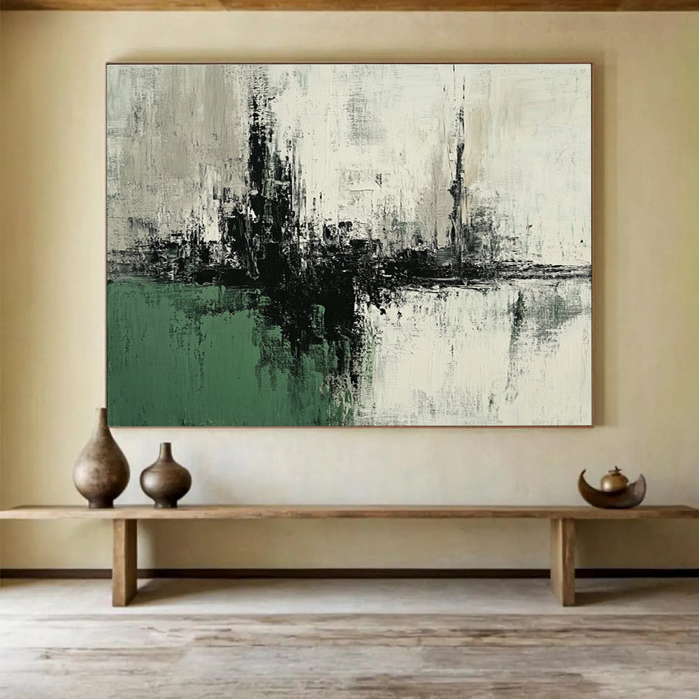 Black and White Abstract Landscape with Textured Horizons Abstract Painting ABS377