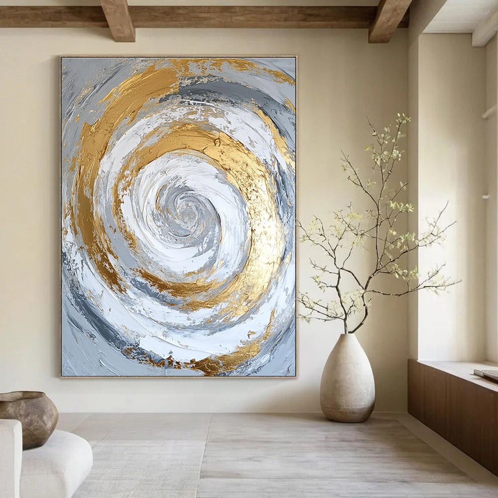 Golden Spiral Abstract Painting for Modern Dining Areas GAB0823