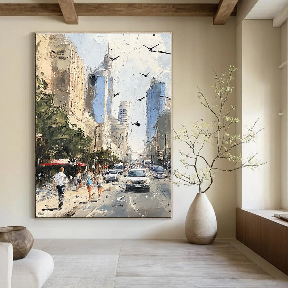 Busy Urban Sidewalk Dynamic Cityscape Abstract Painting GAB0285
