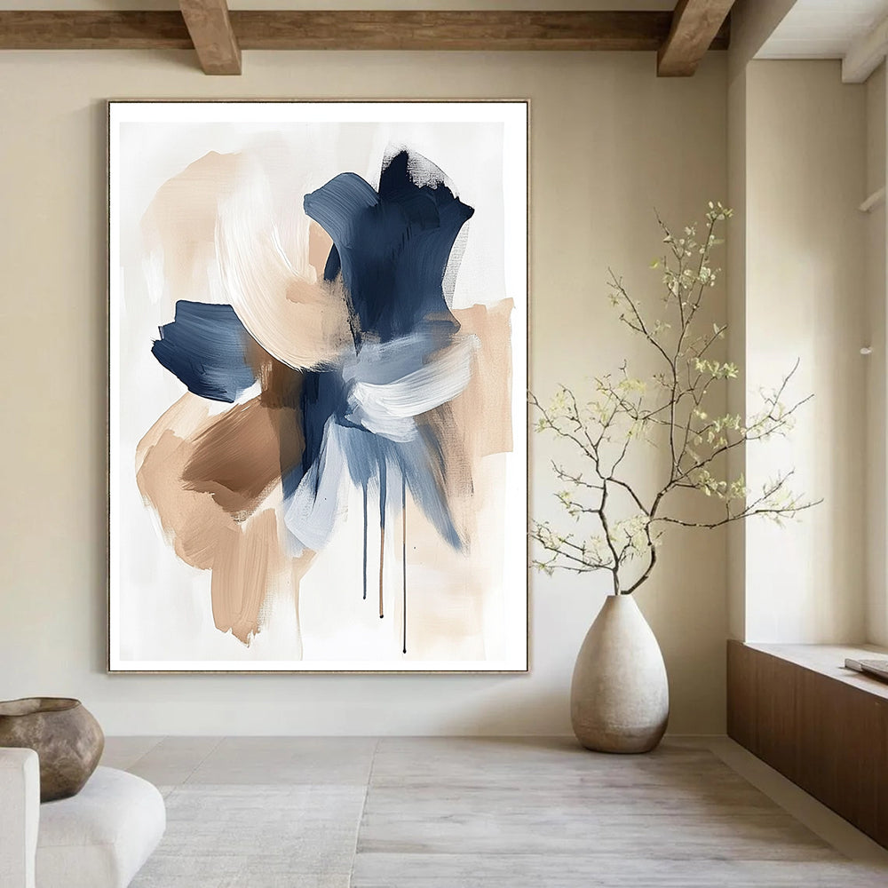 Blue and Beige Abstract Forms Abstract Painting for Coastal - Inspired Home Offices GAB1365