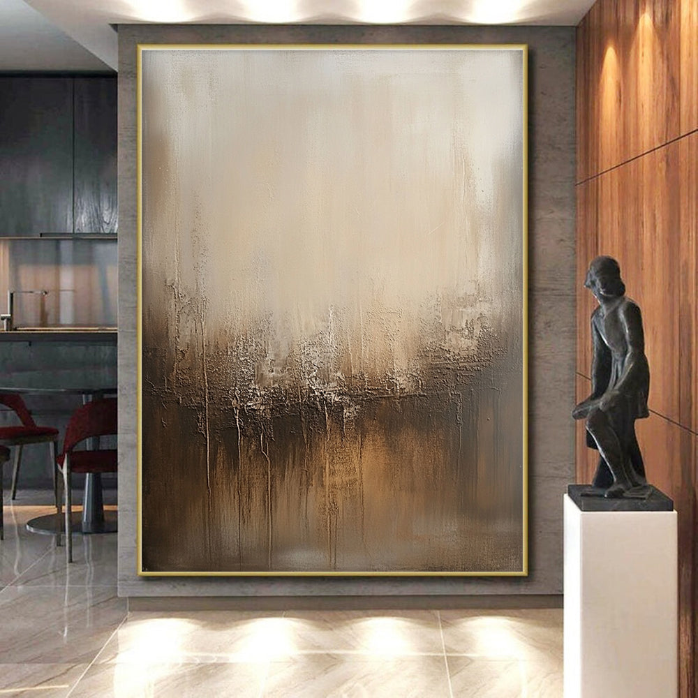 Textured Beige and Brown Gradient Abstract Painting with Tactile Warmth WINK036