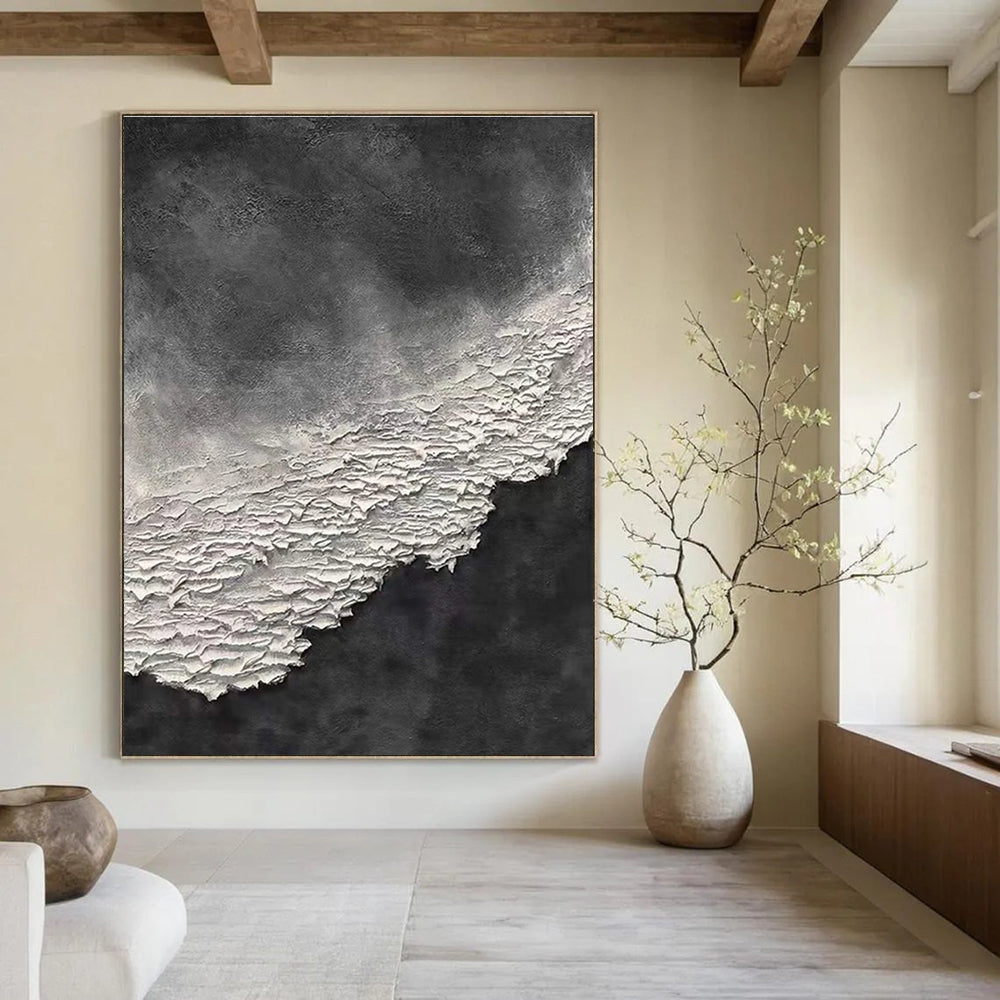 Black and White Textured Abstract Painting for Monochrome - Lover Spaces HENG339