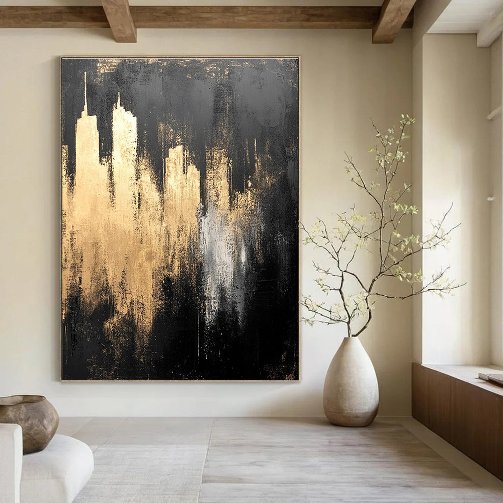 Golden Cityscape Abstract - Luxurious Urban Abstract Painting GAB0647
