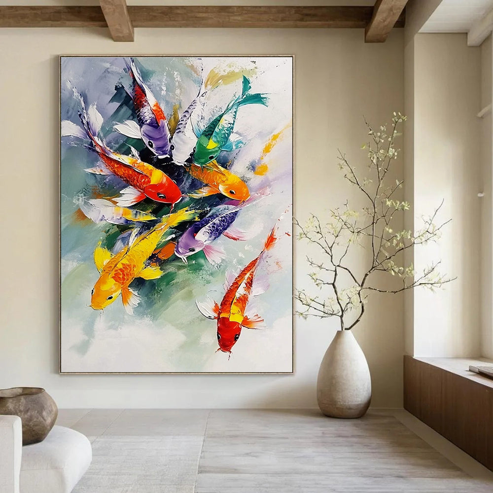 Colorful Koi Fish Painting of Vibrant Aquatic Energy GAB0146