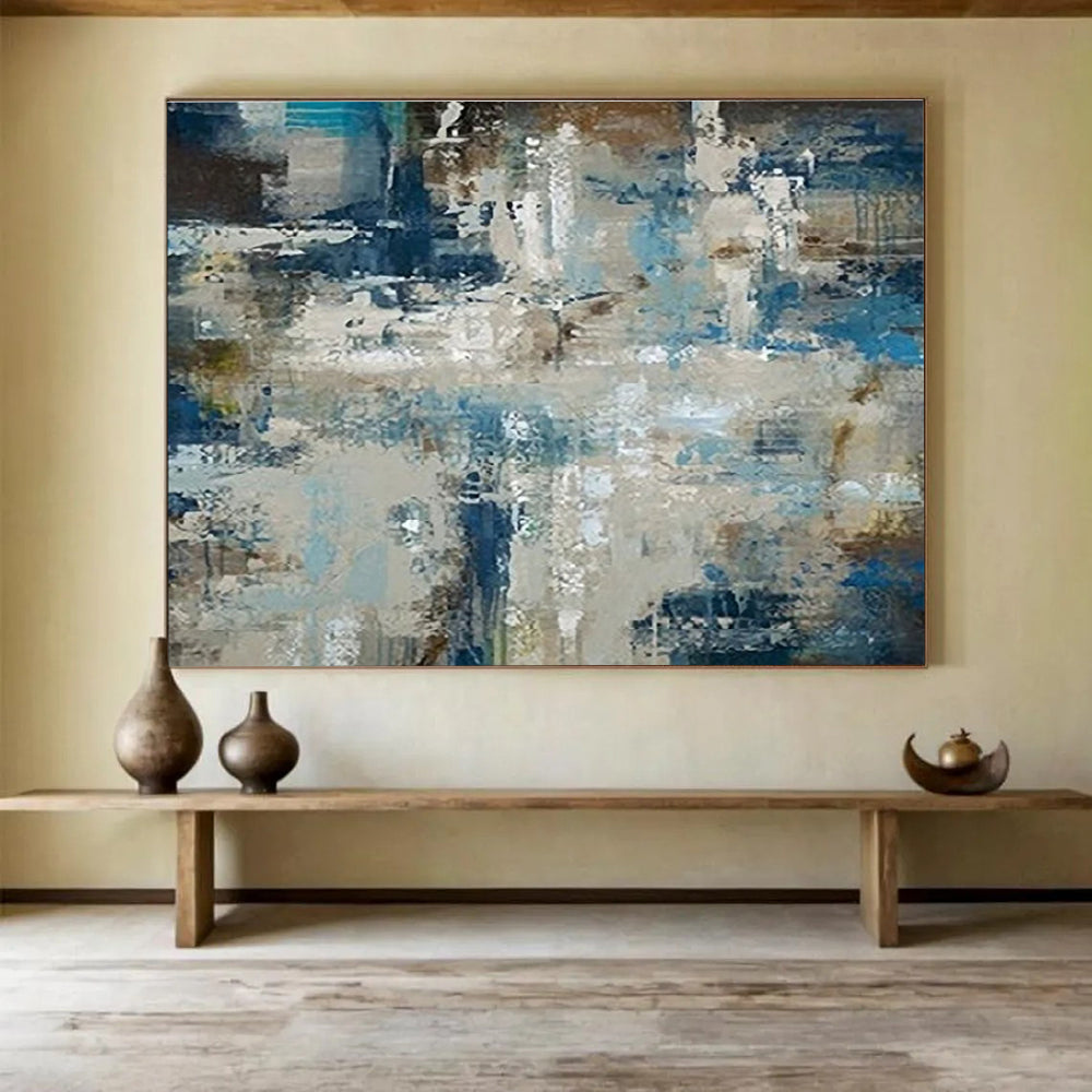 Blue - Grey Abstract Subtle Painting for Minimalist Interiors YHT035