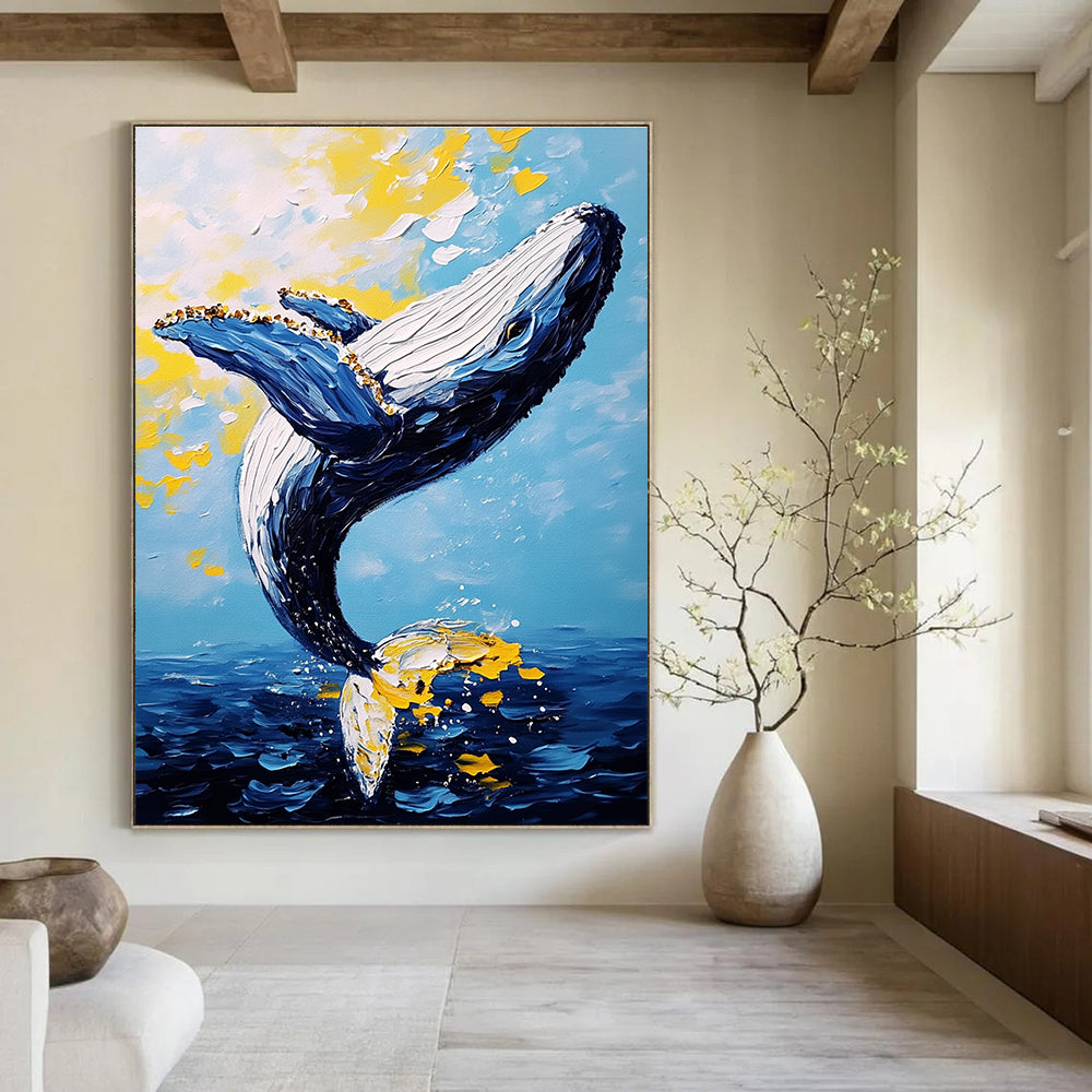Leaping Whale in Color - Expressive Impasto Sea Art GAB0392