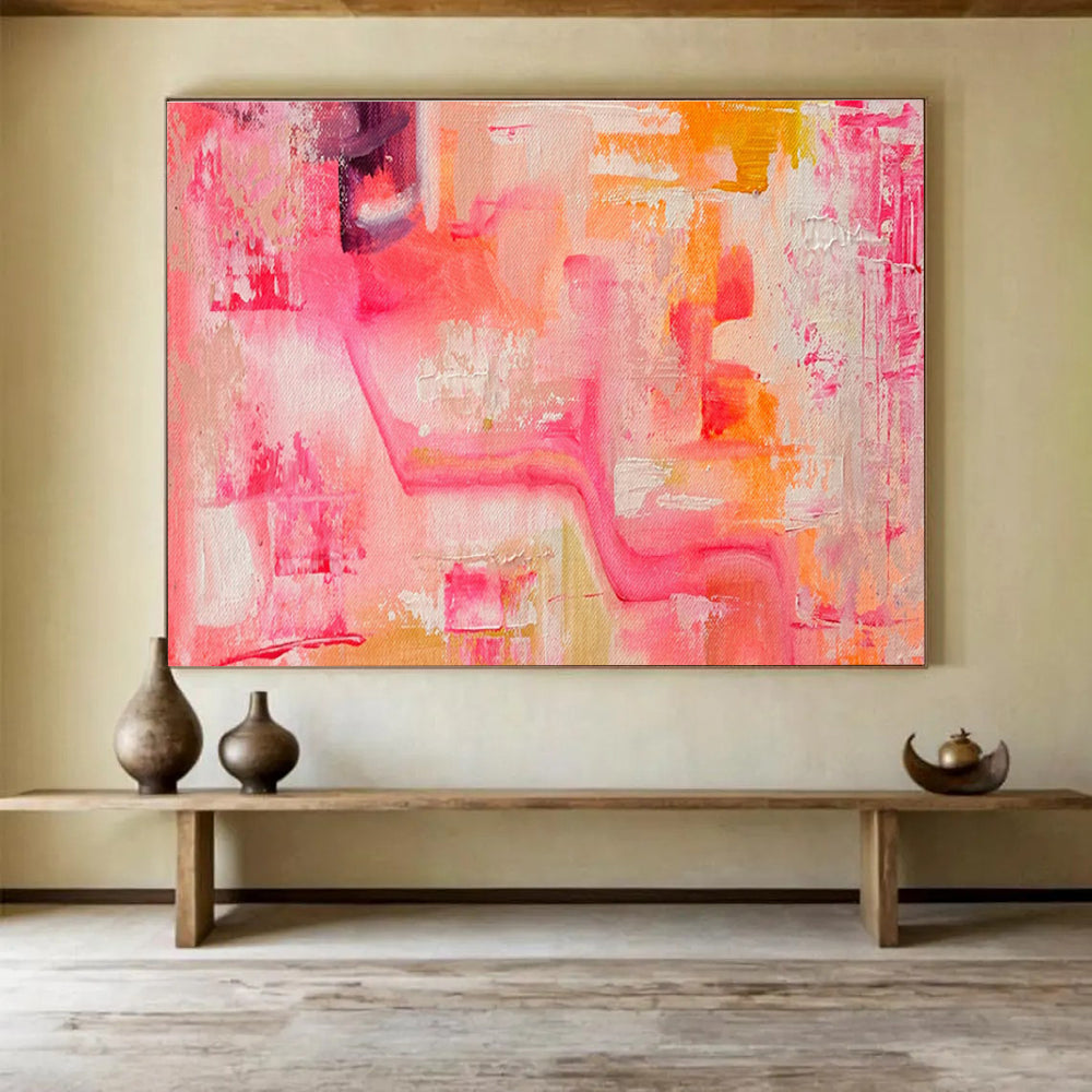 Pink and Orange Abstract Flow Painting for Feminine Boutiques YHT360