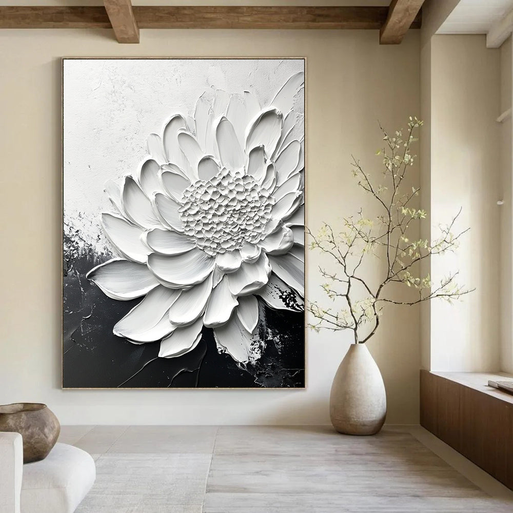 Large White Daisy Abstract Painting for Minimalist - Inspired Gardens GAB1006