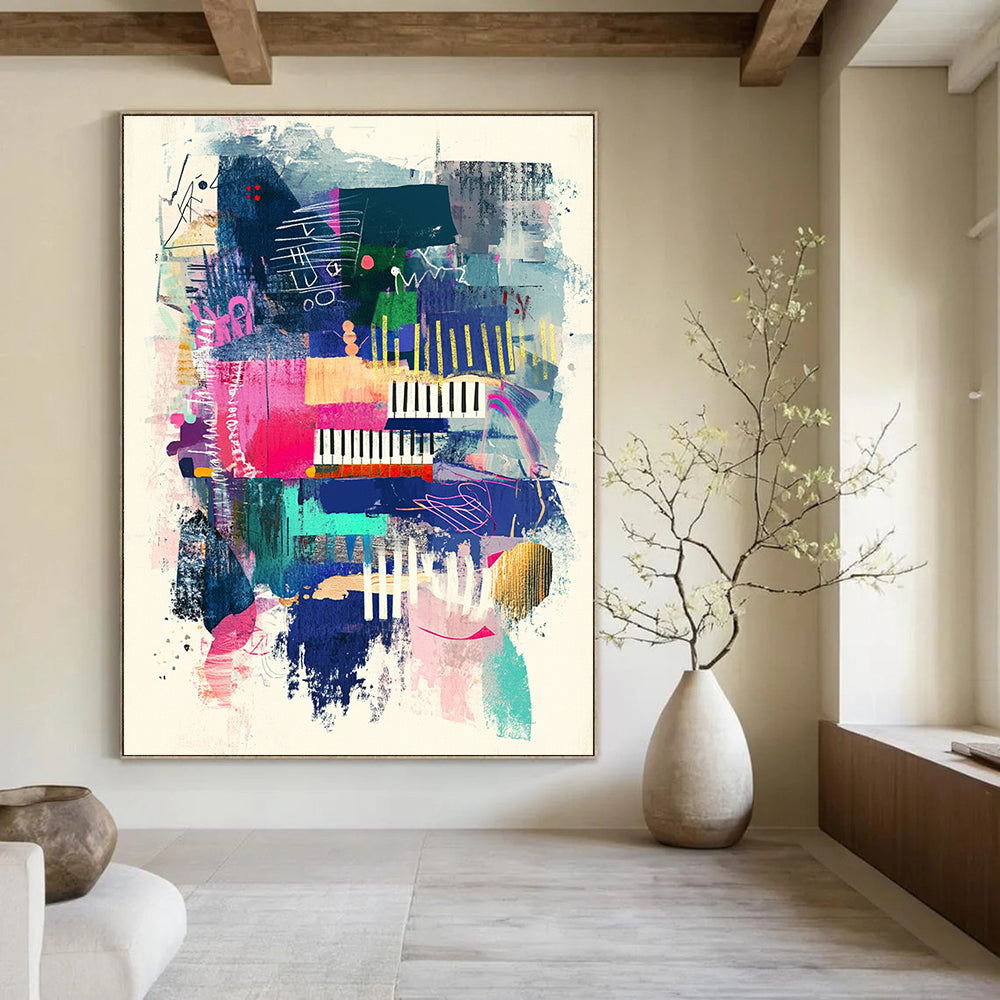 Musical Abstract Fusion Painting with Piano Motifs GAB0101
