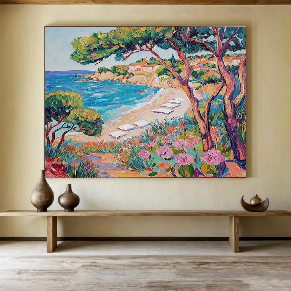 Coastal Beach Abstract Painting for Beachfront Restaurant Patios YHT417