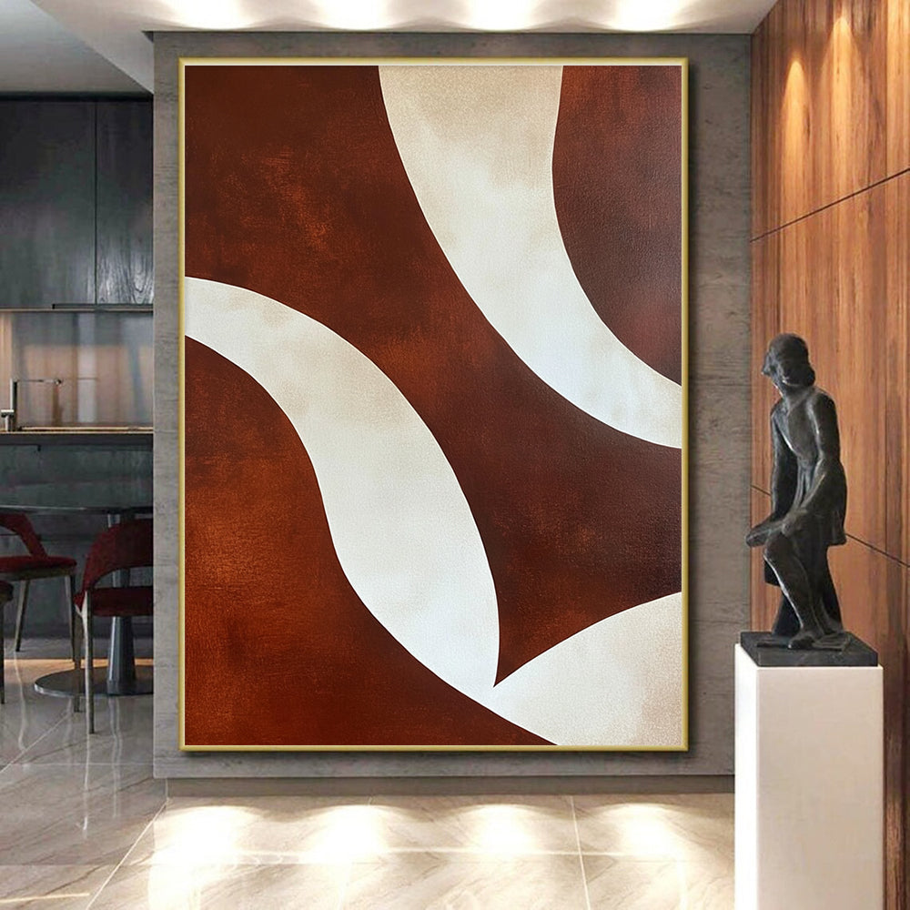Brown and White Curves Abstract Painting with Elegant Flow WINK030
