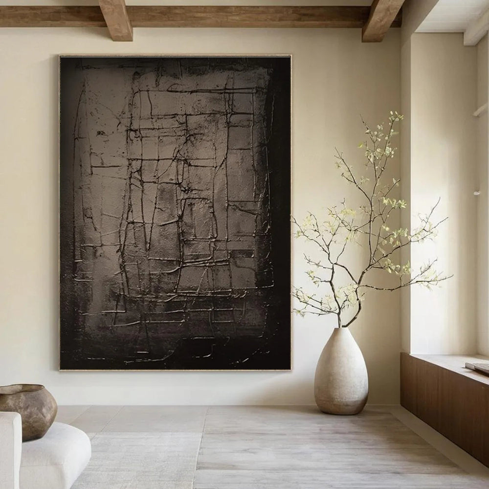 Dark Grid Abstract Painting for Industrial - Style Spaces HENG450