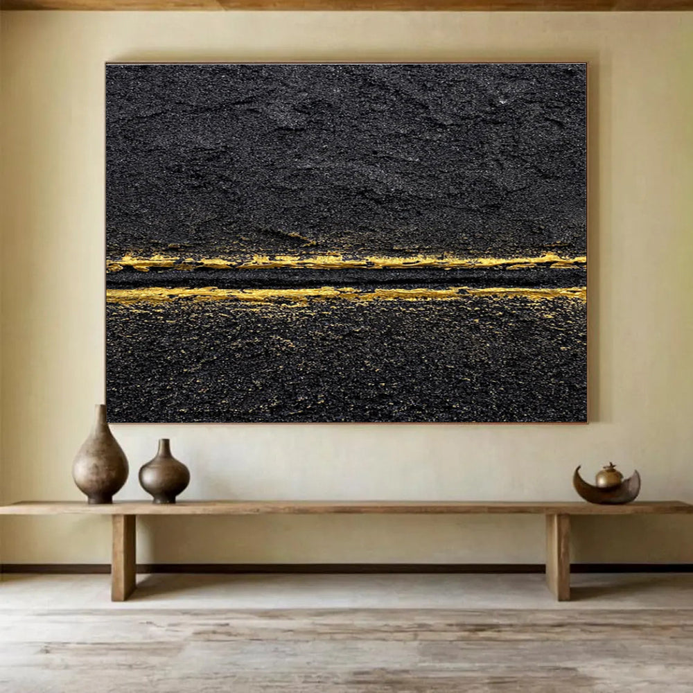 Black and Gold Abstract Painting for Sophisticated Nightclubs YHT367