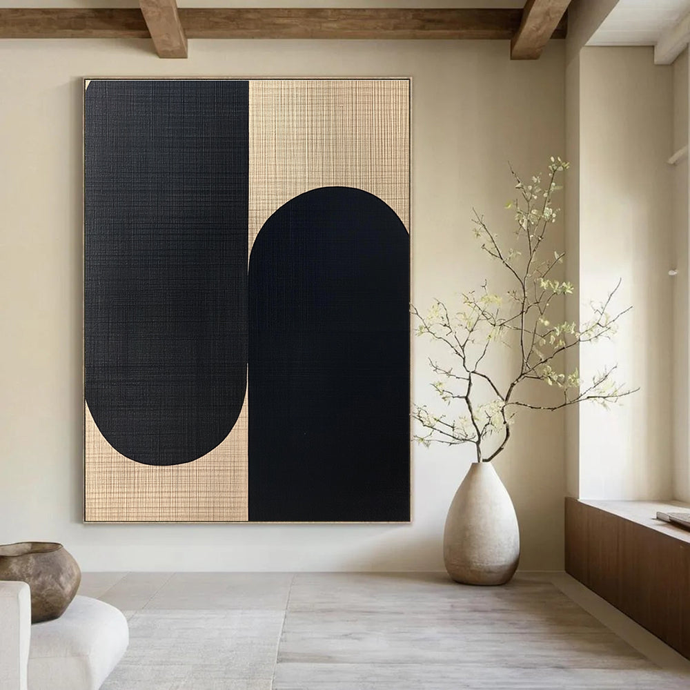 Black and Beige Oval Shapes Abstract Painting for Monochrome - Themed Spaces GAB1357