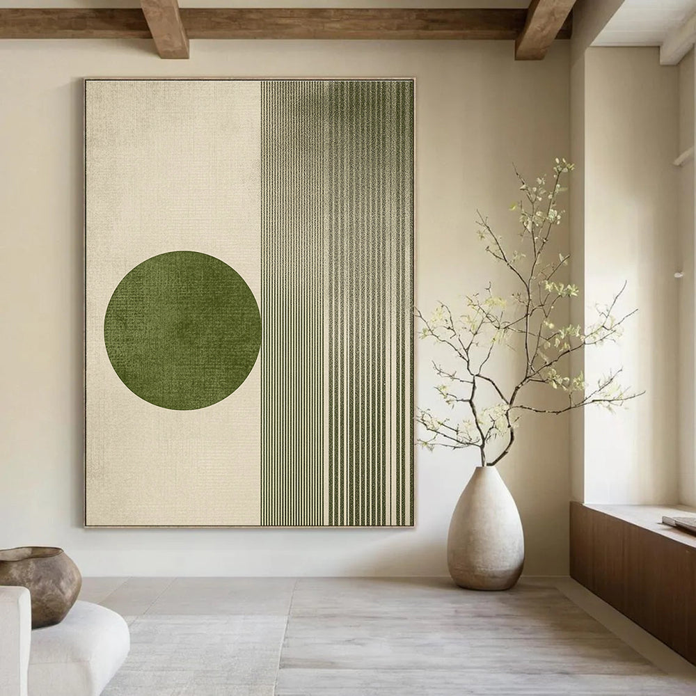 Green Circle and Lines Abstract Painting for Modern Minimalist Interiors GAB1370