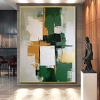 Green Gold White Abstract Painting with Balanced Harmony WINK679