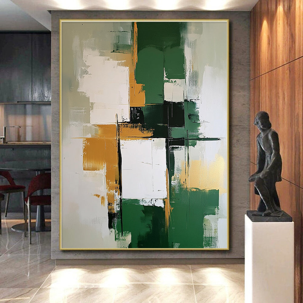 Green Gold White Abstract Painting with Balanced Harmony WINK679