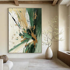 Textured Abstract Painting with Green and Gold Palette GAB0668