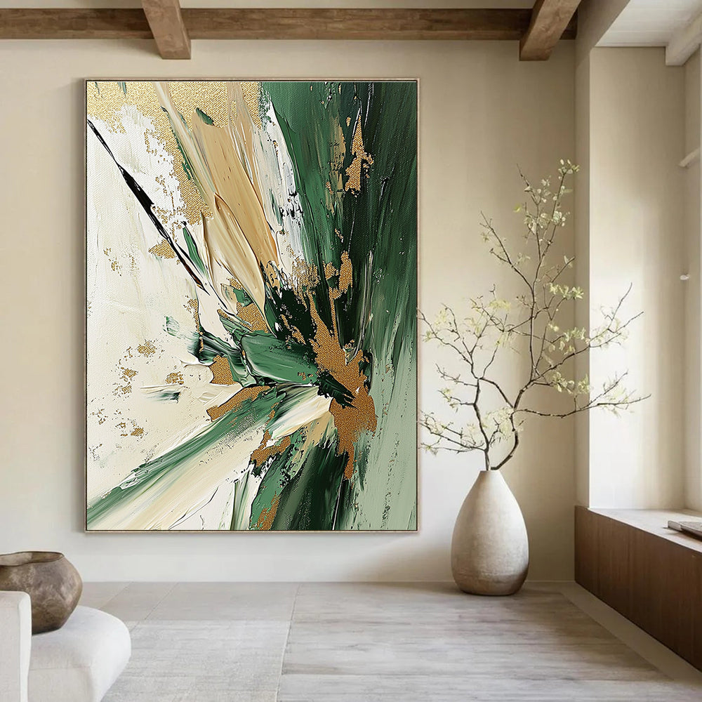 Textured Abstract Painting with Green and Gold Palette GAB0668